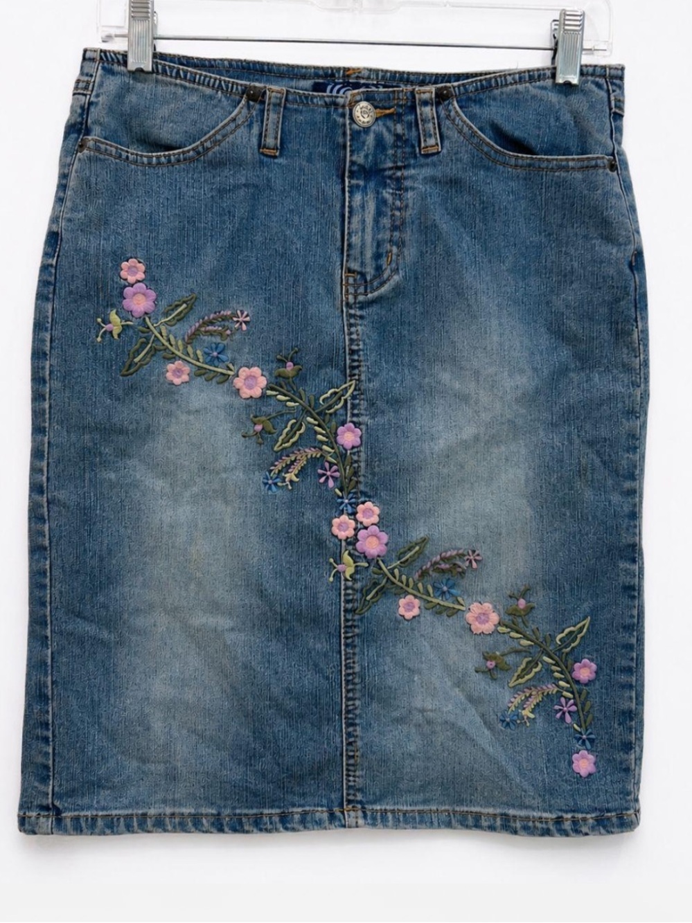 Vintage Y2K Boho Fairycore/Fairy Midi Skirt Embroidered Size 4 Denim Jean